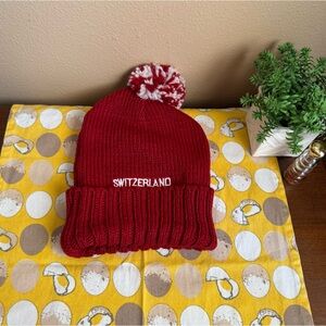 Cotfer Switzerland red knit beanie with pompom